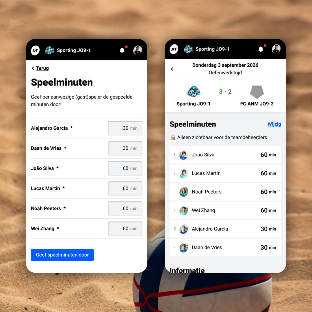 Speelminuten bijhouden in de About Next Match app