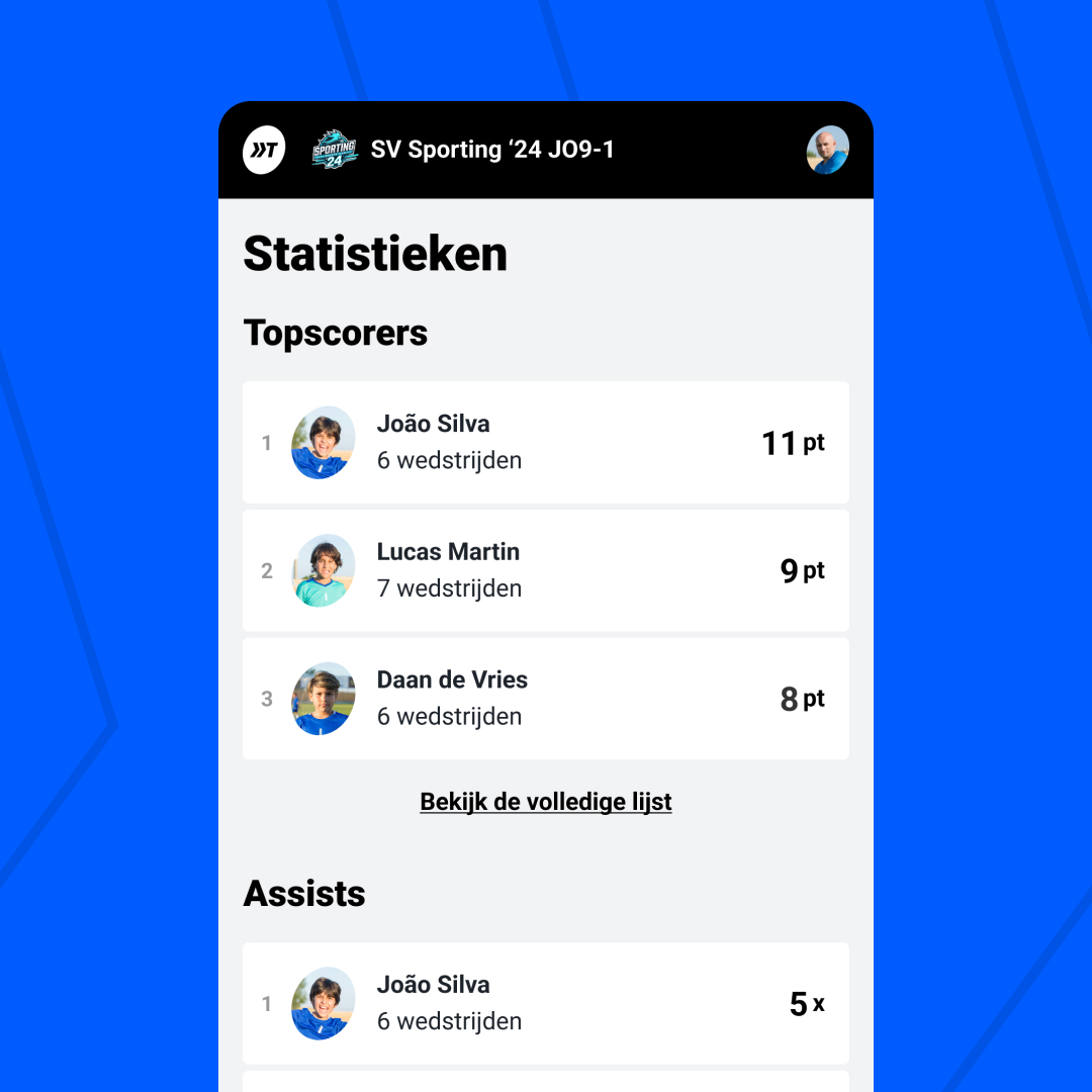Statistieken in de app (topscorers en assists)